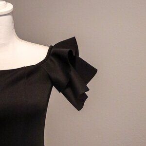"Laced in Love" Bardot Frill Midi Fishtail Scuba Dress in black